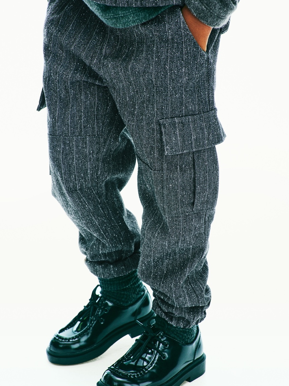 H&M Charcoal Herringbone Twill Boys Dress Pants Cargo Style